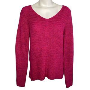 Style & Co Sweater Top Women's SMALL Red Pink Purple V-Neck Oversize Relaxed NEW